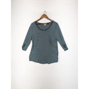 Women's‎ KENAR Asymmetrical Striped Shirt Green White Striped Boat Neck L USA
